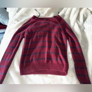 Burgundy Striped Knit Sweater
